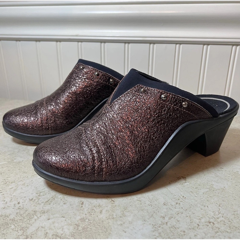 Romika Metallic Bronze Artisan Leather Studded Mule Clogs EU 36 Chunky Heel Vtg